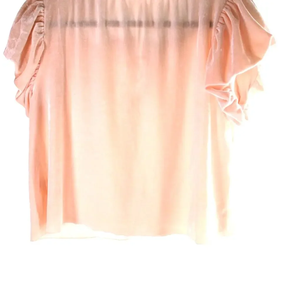 Free People Terese Velour Puff Sleeve Tie Neck Top Pink XS